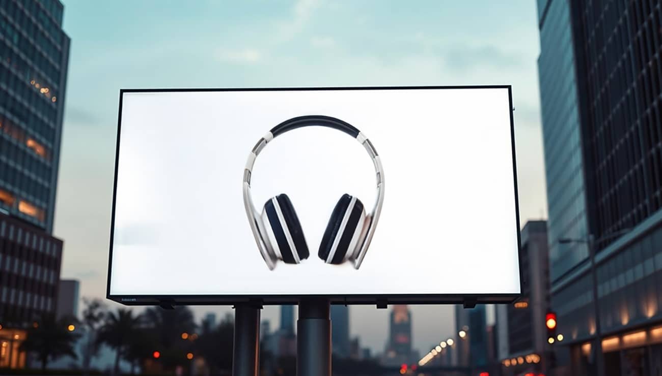 a billboard with headphones on it