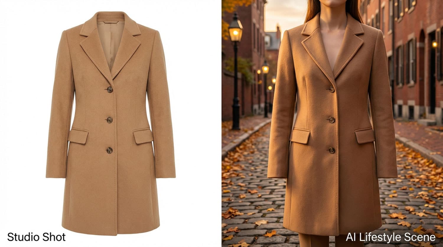 Stylish brown coat in urban setting
