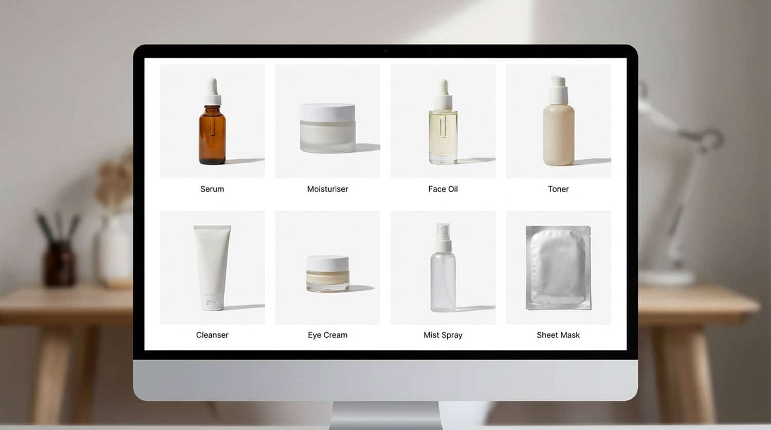 AI product photography mistakes — consistent beauty product catalogue grid